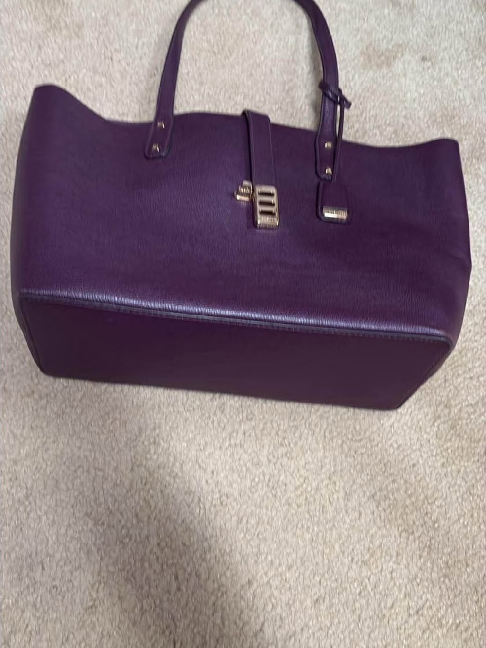 Michael Kors Plum Leather Tote with Gold-Tone Accents - Picture 3 of 4